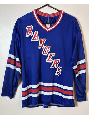 Vintage 90s New York Rangers CCM NHL Hockey Jersey Large Blue Red Sports Logo